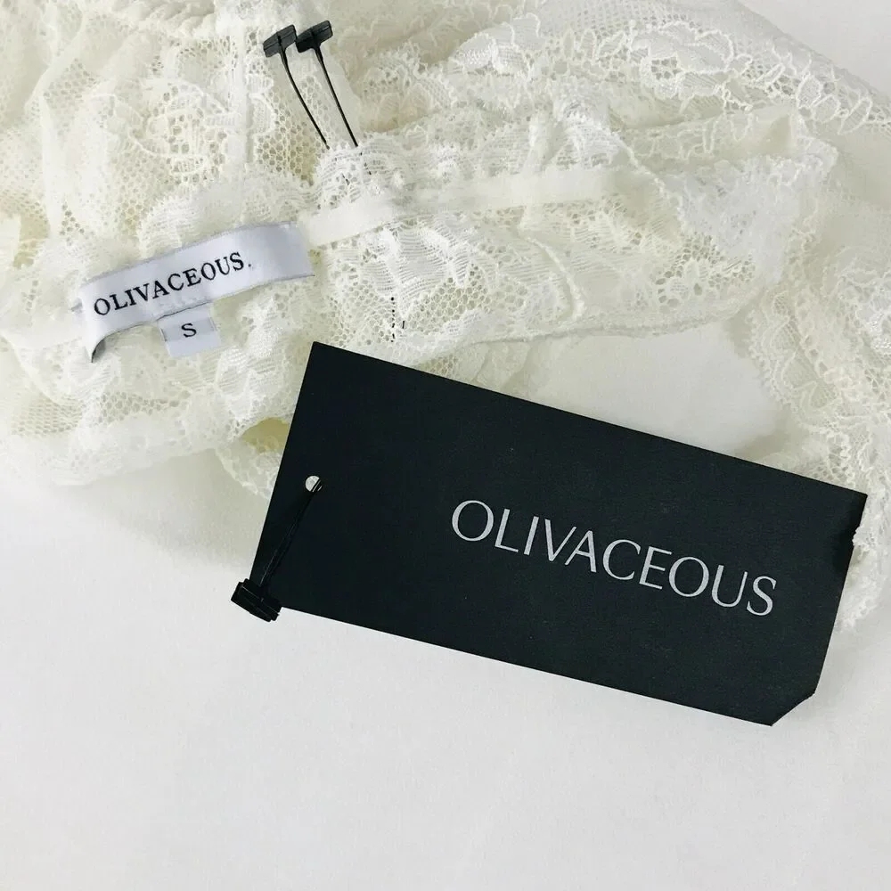 Olivaceous Women's Small Bralette White Sheer Lace Unpadded Plunge NWT CC29